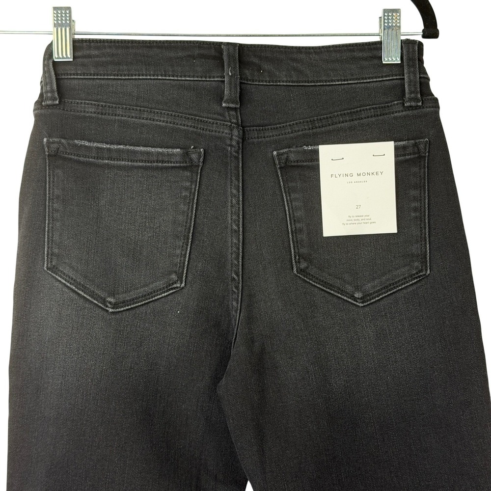 Flying Monkey High Rise Straight Jeans Womens 27 Black Raw Hem Cropped Denim - Picture 6 of 11